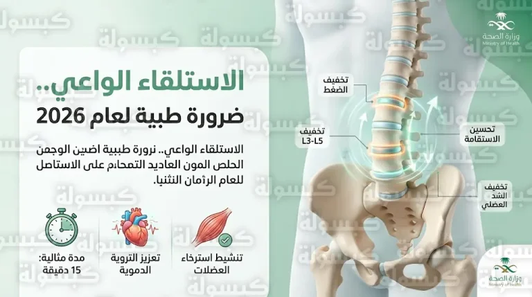 أهمية الاستلقاء لمدة 15 دقيقة كل 4 ساعات لتخفيف الضغط عن فقرات العمود الفقري بنسبة 40%