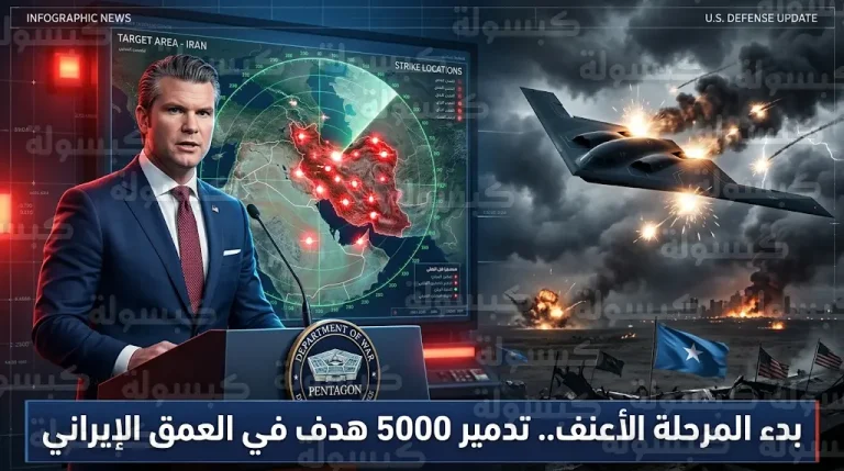 البنتاغون يعلن انطلاق المرحلة الأعنف من الهجمات الجوية ضد إيران وتدمير أكثر من 5 آلاف موقع حيوي بالعمق الإيراني