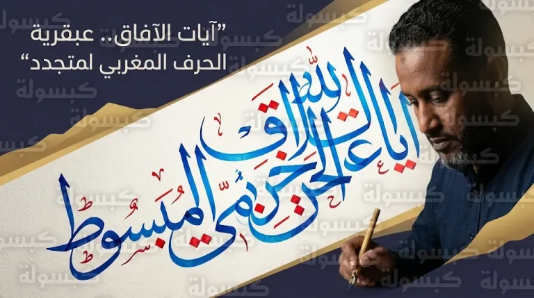 لوحة آيات الآفاق للفنان عبد الرحيم كولين تجسد عبقرية الخط المغربي المبسوط برؤية بصرية معاصرة